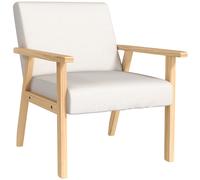 HOMCOM Sillón Acolchado con Reposabrazos Silla de Comedor con Aspecto de Lino Marco de Madera Maciza 64x70x72 cm Crema Aosom España