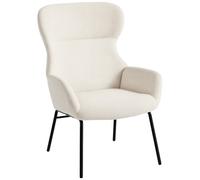 HOMCOM Sillón acolchado moderno de estilo orejero, respaldo alto, acolchado grueso, patas de acero, blanco crema