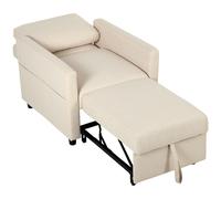 HOMCOM Sillón Cama 3 en 1 en Tejido Efecto Lino con Respaldo Regulable Blanco Crema Aosom España