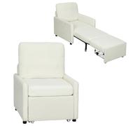 HOMCOM Sillón Cama Convertible 1 Plaza con Almacenamiento Oculto Crema | Vellón Teddy, asiento ancho acolchado, bolsillos laterales, cojín, sofá cama para invitados, salón, espacios pequeños