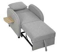 HOMCOM Sillón Cama Convertible 3 en 1 Sofá Cama 1 Plaza con Mesa Lateral Plegable Respaldo Ajustable Gris Aosom España