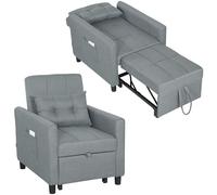 HOMCOM Sillón cama individual 3 en 1 con respaldo reclinable en 3 niveles, 2 ruedas, cojín, sofá cama individual plegable de tela efecto lino y madera, 69 x 82 x 85 cm, gris claro