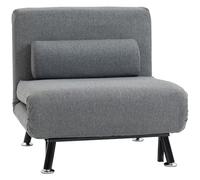 HOMCOM Sillón cama individual 3 en 1 con respaldo reclinable en 5 niveles, cojín acolchado y colchón, sofá cama individual plegable para salón, de acero, lino, 75 x 70 x 75 cm, gris oscuro