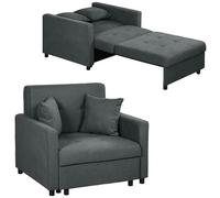 HOMCOM Sillón Cama Individual con 2 Cojines y Espacio de Almacenaje, Sofá Cama Individual para Salón en Tela Efecto Terciopelo y Metal, 100x98x88 cm, Gris
