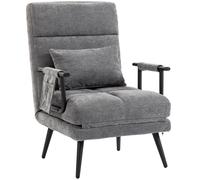 HOMCOM Sillón Cama Individual de Chenilla Plegable 3 en 1 con Respaldo Click-Clack Gris Aosom España