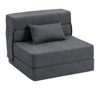 HOMCOM Sillón cama individual plegable, moderno, ahorra espacio, convertible en chaise longue y colchón, cama para salón, salón y estudio, 80 x 80 x 64 cm, gris oscuro