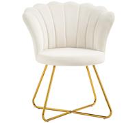 HOMCOM Sillón con forma de concha silla tocador sillón de terciopelo sillón de salón con patas de acero 69 x 64 x 80 cm crema