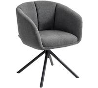 HOMCOM Sillón con reposabrazos, aspecto lino, silla de comedor giratoria, sillón giratorio con patas de metal, silla de cocina, para salón, cocina, dormitorio, gris oscuro