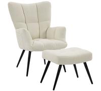 HOMCOM Sillón con Reposapiés en Tejido Teddy con Respaldo Alto Acolchado Bolsillos Laterales Beige Aosom España