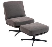 HOMCOM Sillón con reposapiés giratorio, sillón lounge con efecto lino para salón Gris oscuro Aosom España