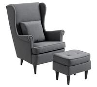 HOMCOM Sillón con Reposapiés Sillón Lectura con Respaldo Alto Capitoné Patas de Madera Almohada Acolchada y Tapizado en Lino Butaca para Salón Dormitorio Oficina Gris Oscuro