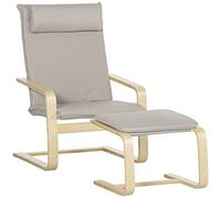 HOMCOM Sillón con Reposapiés Sillón Lectura con Respaldo Alto Reposacabezas Extraíble Patas de Madera y Tapizado en Lino Butaca para Salón Dormitorio Oficina Gris