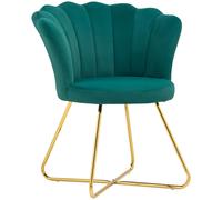 HOMCOM Sillón concha silla de tocador sillón de terciopelo sillón de salón con patas de acero 69 x 64 x 80 cm verde oscuro