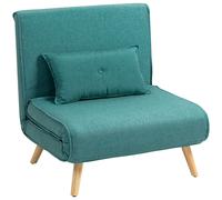 HOMCOM Sillón convertible 1 lugar sofá-cama clic-clac 4 en 1 con respaldo ajustable en 5 posiciones, cojín incluido, verde