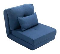 HOMCOM Sillón Convertible 1 Plaza Sillón Perezoso Cama Calentador 1 Plaza - Cojín Incluido, Respaldo Ajustable - Salón, Carga 120 kg, Tejido Lino Azul Oscuro