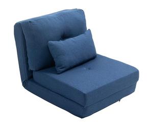 HOMCOM Sillón Convertible 1 Plaza Sillón Perezoso Cama Calentador 1 Plaza - Cojín Incluido, Respaldo Ajustable - Salón, Carga 120 kg, Tejido Lino Azul Oscuro