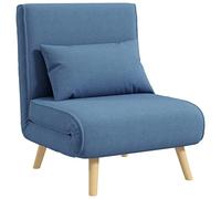 HOMCOM Sillón convertible 3 en 1 1 plaza, sillón cama y chaise longue - respaldo reclinable en 5 niveles y almohada incluida, asiento tapizado - para oficina, salón, dormitorio, azul