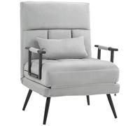 HOMCOM Sillón convertible 3 en 1 cama 1 lugar respaldo reclinable 5 posiciones apoyabrazos y cojín tela efecto terciopelo Gris Aosom España