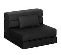 HOMCOM Sillón Convertible de 1 Plaza 3 en 1, sillón-Cama Plegable, Franela de 1 Plaza con Asiento Ancho, cojín Incluido, colchón Plegable 210 cm para Invitados, salón, Espacio pequeño, Negro