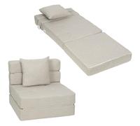 HOMCOM Sillón convertible de 1 plaza sillón cama calefactora de 1 plaza - Cojín desenfundable incluido - Silla de suelo para invitados, salón, carga 120 kg, beige