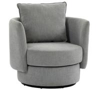 HOMCOM Sillón de acento con base giratoria 360°, sillón club informal de tejido efecto lino con cojín en Gris claro