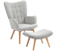 HOMCOM Sillón de Acento con Otomana, Sillón Relax de Aspecto de Cordón, Sillón con Reposabrazos y Patas de madera, para Salón, Gris Aosom España
