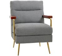 HOMCOM Sillón de Diseño Retro Sillón de Acento Estampado de Pata de Gallo Elementos de Madera Núcleo de Plumón Negro + Blanco Aosom España