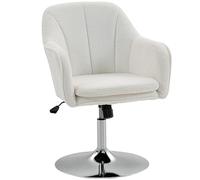 HOMCOM Sillón de felpa de peluche, sillón giratorio regulable en altura, función de inclinación, cojín acolchado, sillón de dormitorio, salón, oficina, blanco