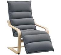 HOMCOM Sillón de madera de abedul, silla tapizada con reposapiés ajustable, silla Poang moderna para sala de estar, dormitorio, balcón, oficina, gris oscuro
