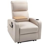 HOMCOM Sillón de Masaje con 8 Puntos de Masaje Sillón Relax Eléctrico Sofá Relax con 4 Modos Reclinación 145° Mando a Distancia Mesita 2 Bolsillos Laterales y Posavasos 77x93x105 cm Beige