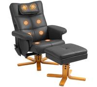 HOMCOM Sillón de Masaje con reposapiés sillón Relax Lounge sillón Relax - Respaldo reclinable hasta 135°, Caja portaobjetos, reposacabezas y Mando a Distancia - Funda sintética Negra