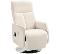 HOMCOM Sillón de Masaje Eléctrico Sillón Relax Giratorio Reclinable hasta 135° con Control Remoto Reposapiés Bolsillo Lateral y 10 Zonas de Masaje 68,5x84x110 cm Crema