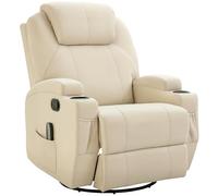 HOMCOM Sillón de Masaje reclinable, reclinable, Respaldo y reposapiés Ajustables manualmente, función de inclinación, Mando a Distancia, Giro de 360°, portavasos y Bolsillos Laterales, Color Crema
