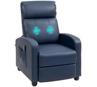 HOMCOM Sillón de Masaje Sillón Relax Reclinable con Mando a Distancia 2 Zonas de Masaje 8 Programas 5 Niveles de Intensidad 1 Bolsillo Lateral y Temporizador Tapizado en PU 68x88x98 cm Azul Oscuro