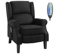 HOMCOM Sillón de Masaje Sillón Relax Reclinable con Mando a Distancia 2 Zonas de Masaje Bolsillo Lateral y Tapizado en Tejido de Ante 78x83x101 cm Negro