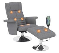 HOMCOM Sillón de Masaje vibratorio con reposapiés, sillón para TV con función de Chaise Longue, Asiento Giratorio 360°, cómodo Asiento Acolchado, para salón, Dormitorio, Tejido Efecto Lino, Gris