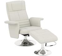HOMCOM Sillón de Masaje vibratorio con reposapiés, sillón TV con función Chaise Longue, Asiento Giratorio 360°, cómodo Asiento Acolchado, para salón, Dormitorio, Tejido Efecto Lino, Color Crema