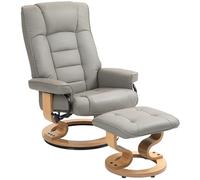 HOMCOM Sillón de relajación reclinable con reposapiés, sillón relax de salón giratorio, marco de madera tapizado sintético dim. 76 x 85 x 104 cm, color gris