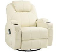 HOMCOM Sillón de relax con función de masaje, respaldo ajustable, giratorio, hasta 150 kg, cuero sintético, Blanco crema