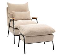 HOMCOM Sillón de Relax con Reposapiés Sillón Reclinable con Respaldo Ajustable Tapizado en Pana Marco de Acero y Cojines para Salón Dormitorio 68x91,5x88 cm Beige