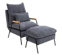 HOMCOM Sillón de Relax con Reposapiés Sillón Reclinable con Respaldo Ajustable Tapizado en Pana Marco de Acero y Cojines para Salón 68x91,5x88 cm Gris