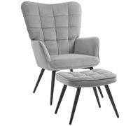 HOMCOM Sillón de relax Silla con Reposapiés Conjunto de 2 piezas Gris Aosom España