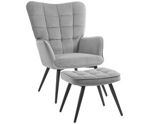 HOMCOM Sillón de relax Silla con Reposapiés Conjunto de 2 piezas Gris Aosom España