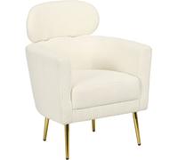 HOMCOM Butaca de Salón Sillón Individual Silla de Ocio Tapizado en Vellón con Reposacabezas y Patas de Metal para Dormitorio Oficina Habitación Carga 125 kg Crema