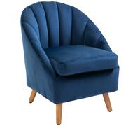 HOMCOM Sillón de salón acolchado en terciopelo con acolchado grueso, patas de madera de caucho, reposabrazos, Azul