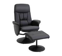 HOMCOM Sillón de Salón con Otomana Reposapiés Tapizado en PU Sillón Relax Reclinable hasta 145° y Giratorio 360° con Respaldo Ajustable para Salón Dormitorio Oficina 76x81x101 cm Negro
