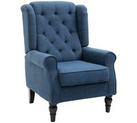 HOMCOM Sillón de Salón con Reposacabezas y Patas de Madera Butaca Carga 160 kg para Dormitorio Oficina Sala de Estar Azul
