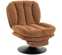 HOMCOM Sillón de Salón con Reposapiés Ajustable y Giratorio 360° de Lino Respaldo Forma Abanico Acolchado Grueso Marrón Oscuro
