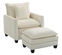 HOMCOM Sillón de salón con reposapiés, sofá de 1 plaza de chenilla, asiento ancho, cojín de plumas, cojín de plumas, moderno sillón de lectura para dormitorio, apartamento, color crema