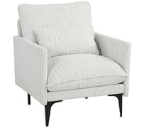 HOMCOM Sillón de salón de hilos multicolor delicados, relleno grueso con muelles ensacados, asiento amplio profundo, sillón dormitorio de lino, reposabrazos, cojín, patas de acero, blanco